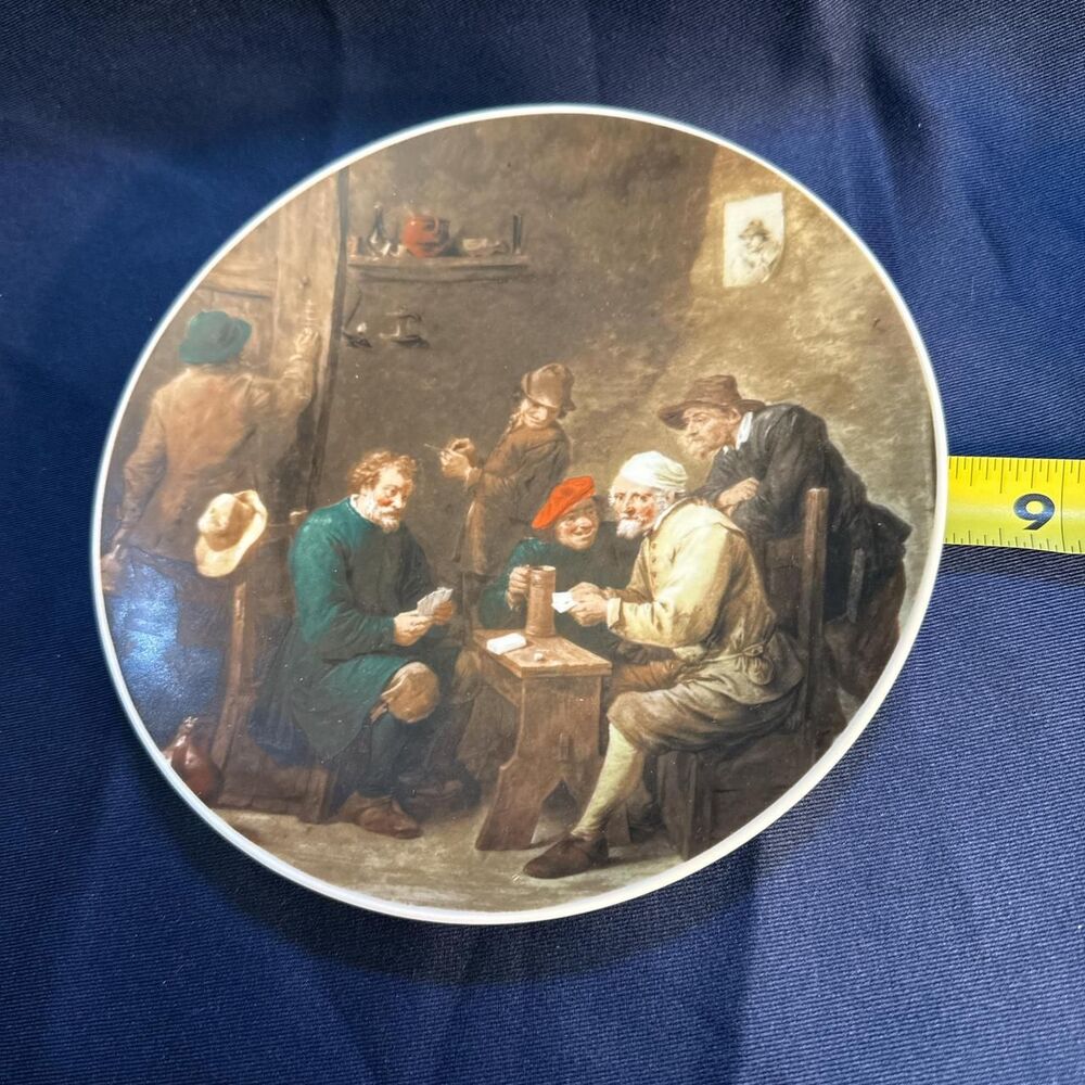 1980s vintage hand-painted porcelain plate, 8" diameter